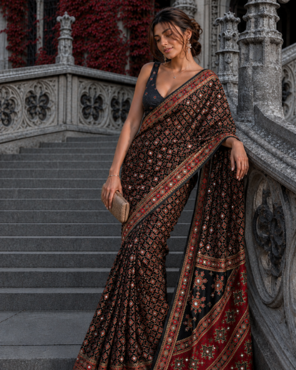 "Adaa" Black Ajrakh Saree