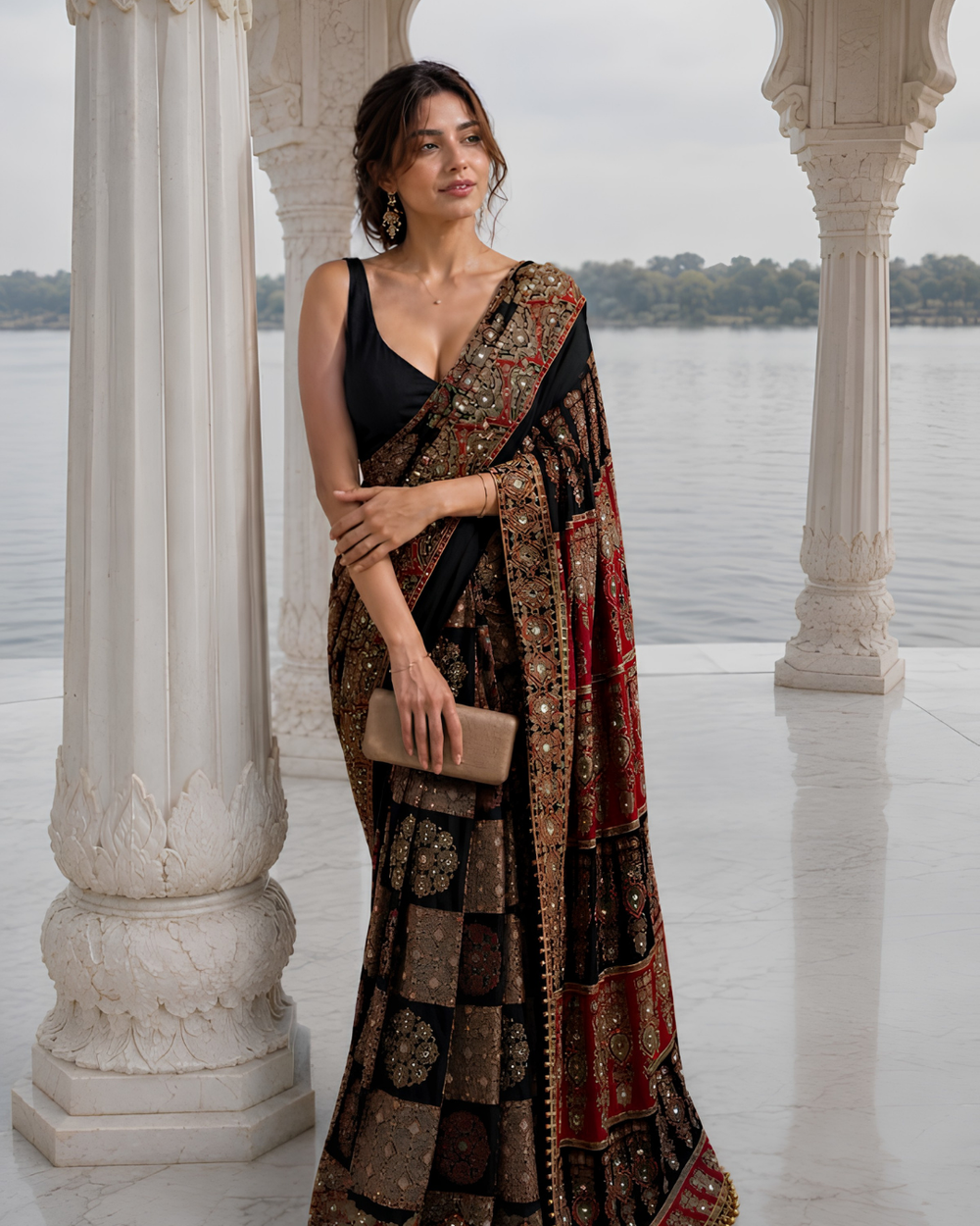 "Dastoor" Black Mirror Work Saree