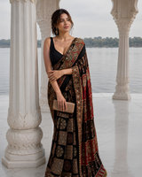 "Dastoor" Black Mirror Work Saree