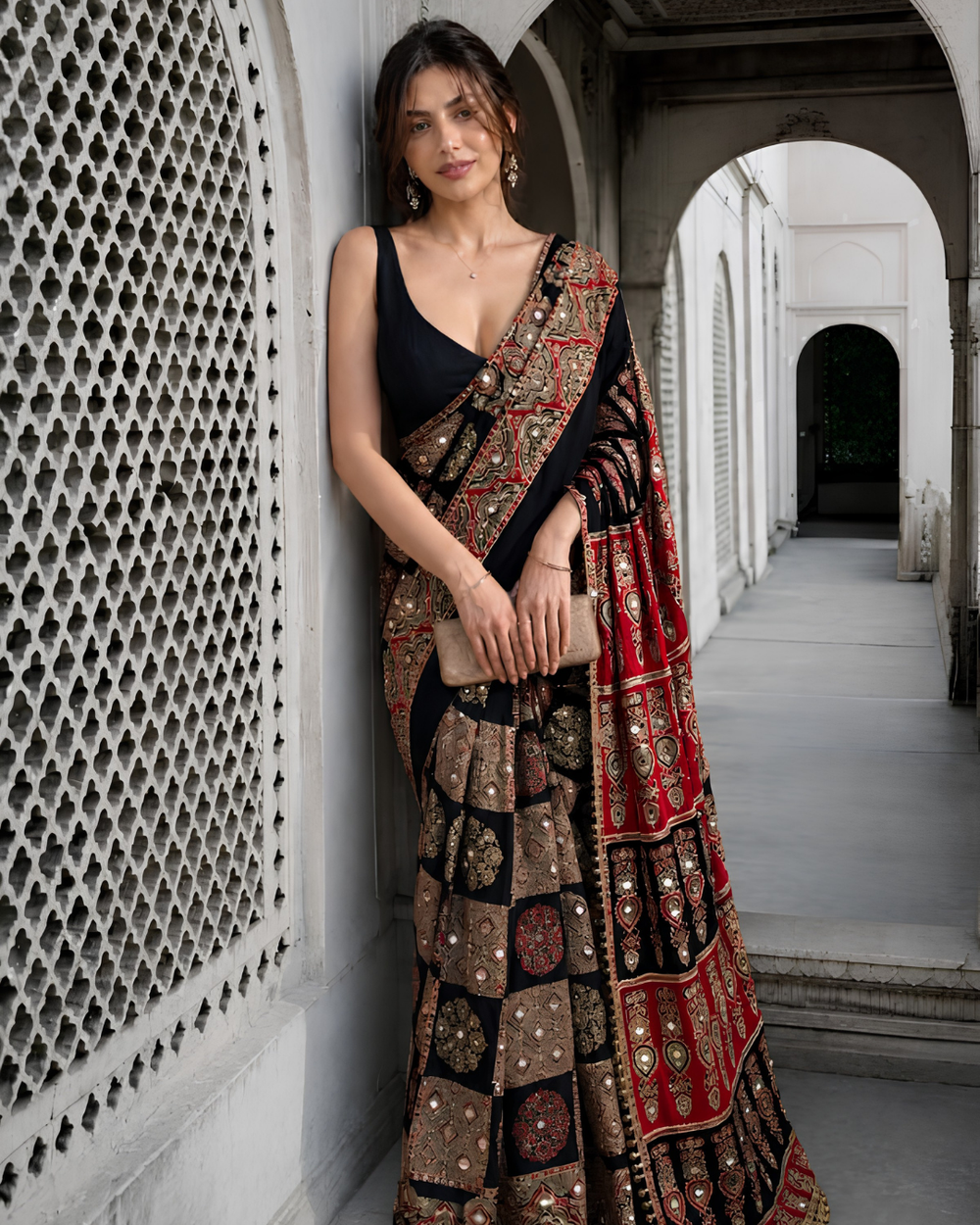 "Dastoor" Black Mirror Work Saree