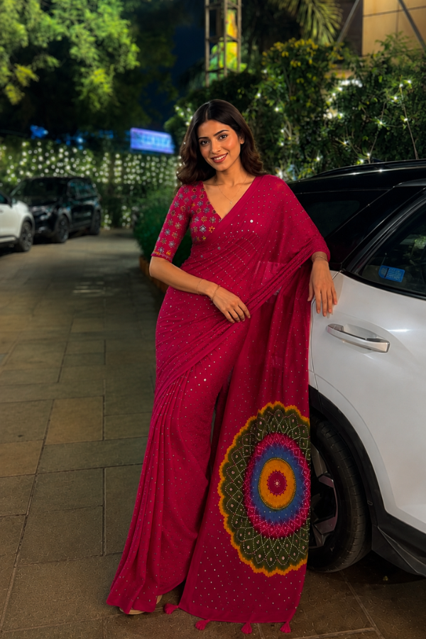 "Gulrukh" Ajrakh Silk Saree