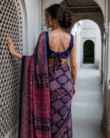 "Chitralekha" Navy Blue Mirror Work Saree