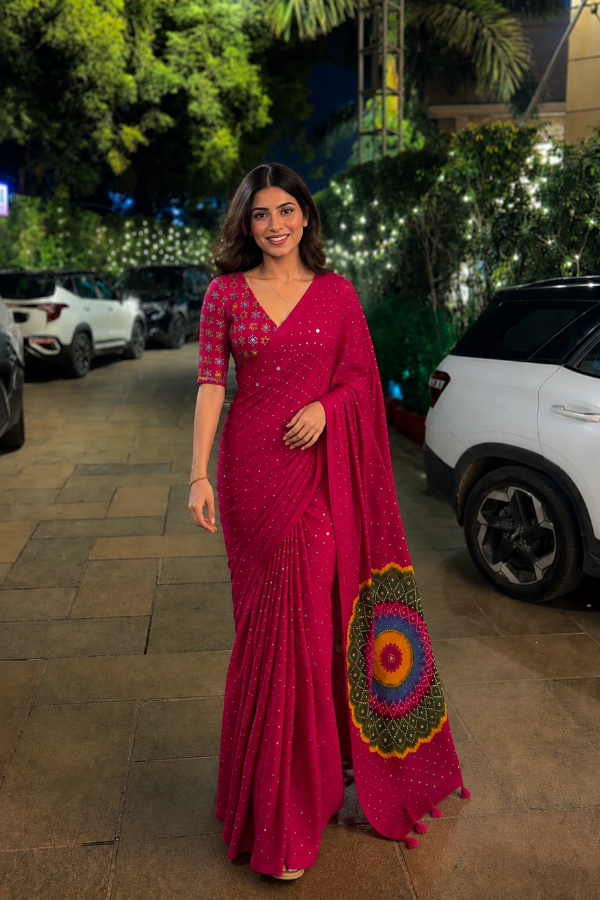 "Gulrukh" Ajrakh Silk Saree