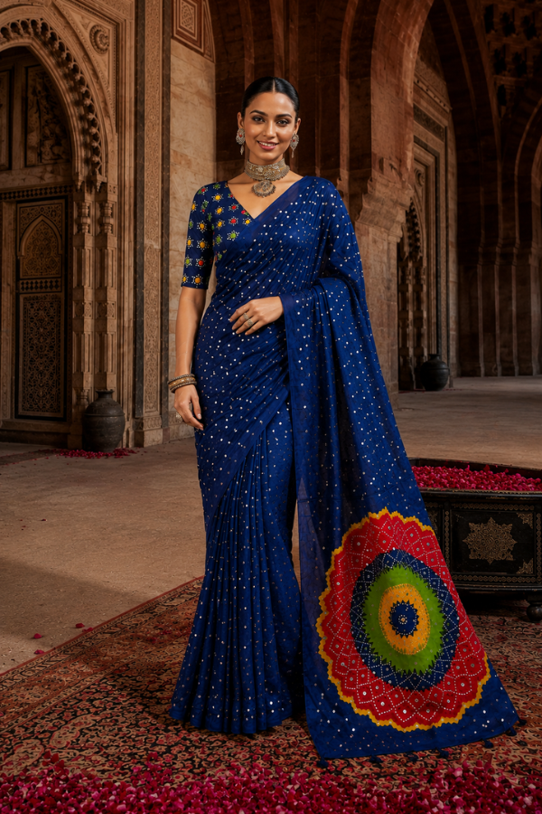 "Neelanjali" Ajrakh Silk Saree