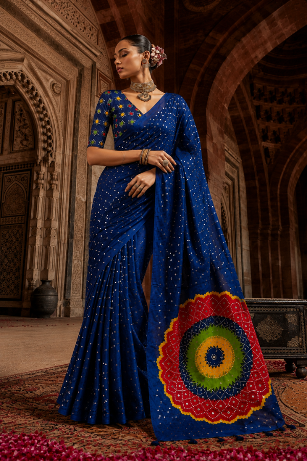 "Neelanjali" Ajrakh Silk Saree
