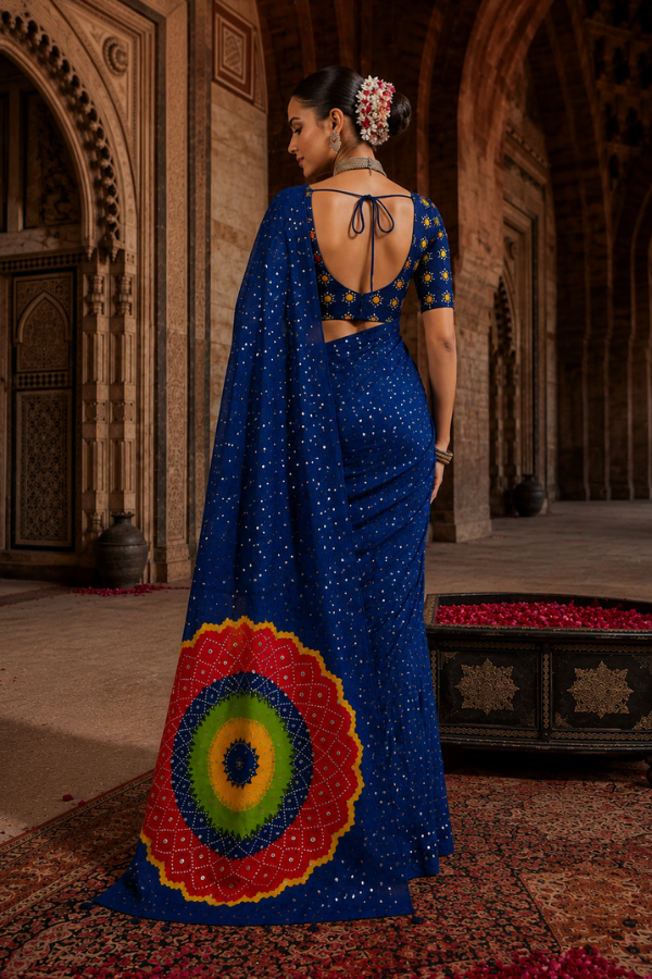 "Neelanjali" Ajrakh Silk Saree
