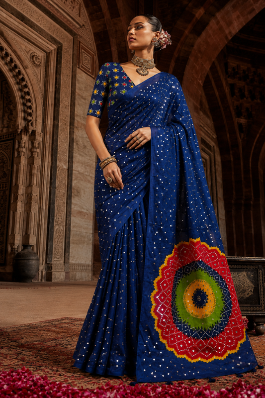 "Neelanjali" Ajrakh Silk Saree