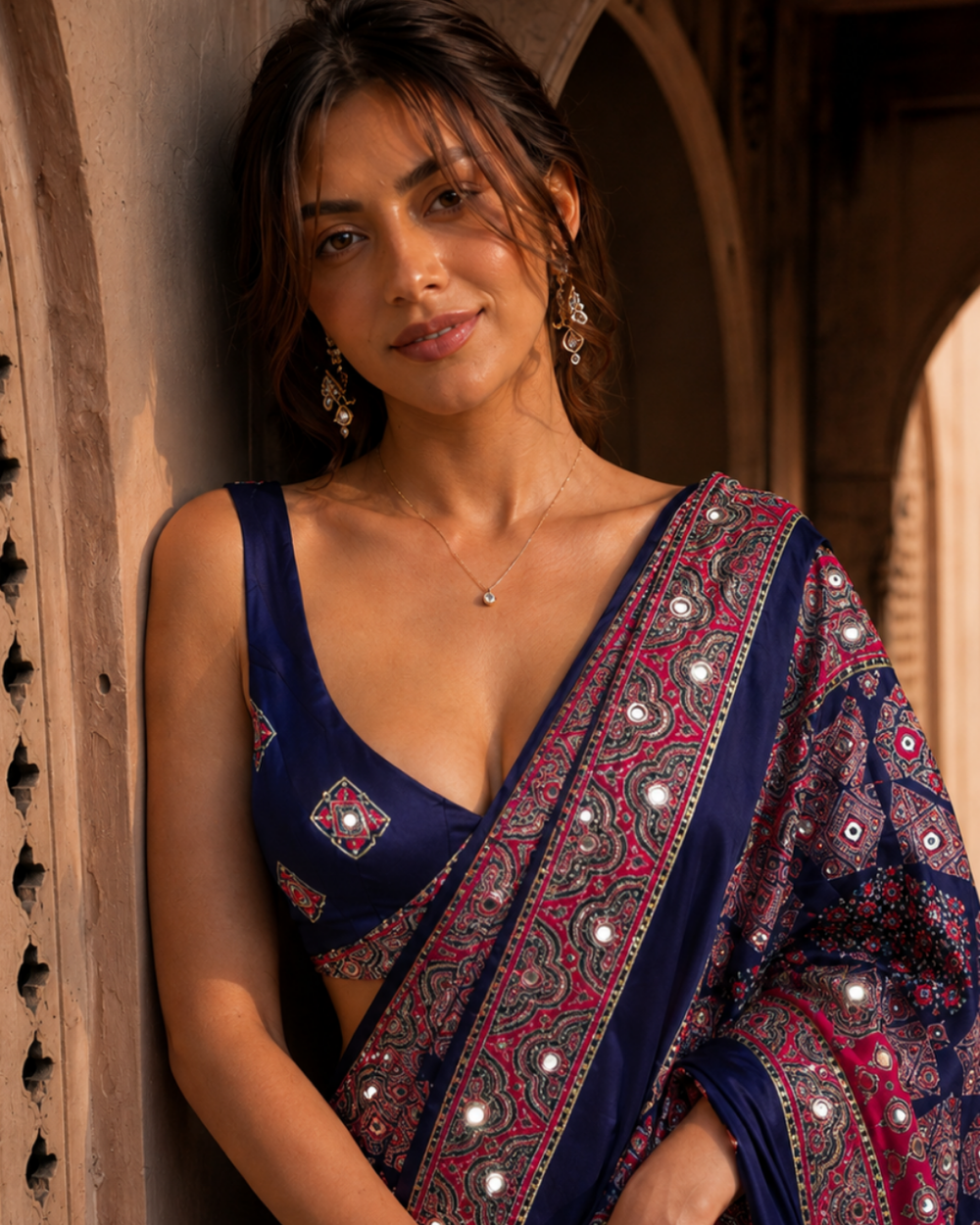 "Chitralekha" Navy Blue Mirror Work Saree