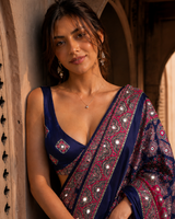 "Chitralekha" Navy Blue Mirror Work Saree