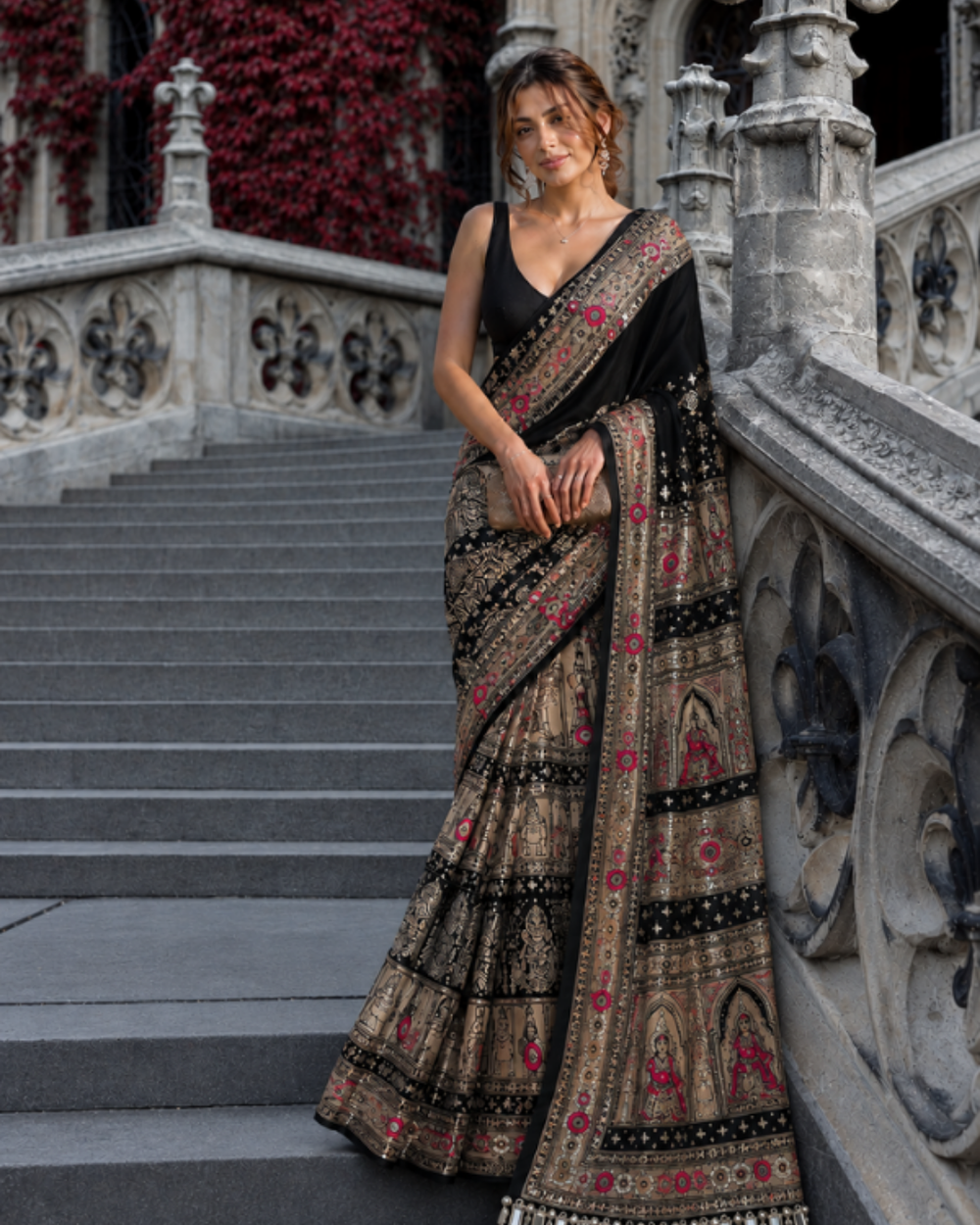 "Begum" Black Heritage Ajrakh Saree