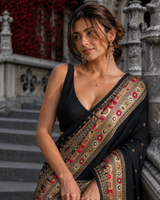 "Begum" Black Heritage Ajrakh Saree