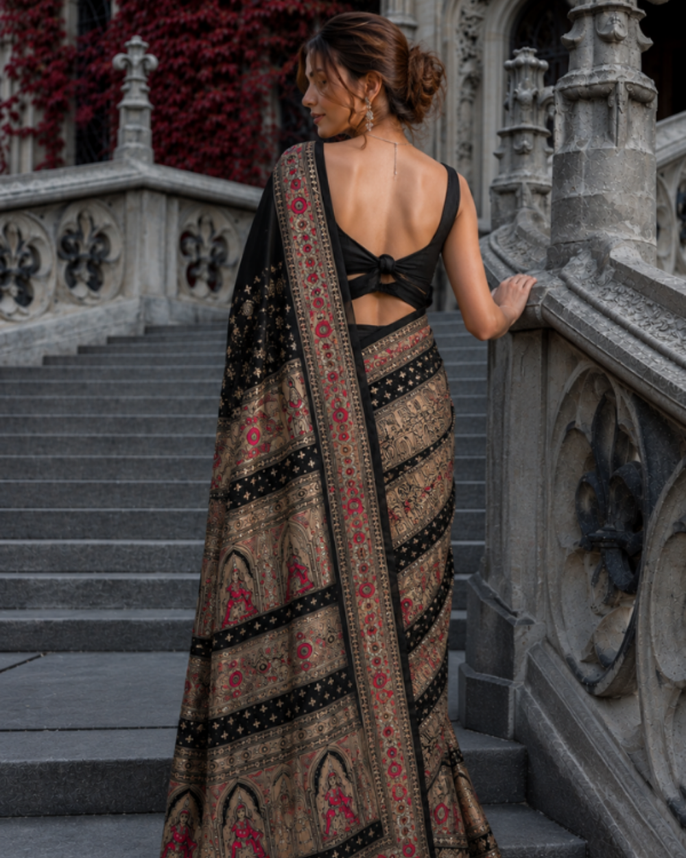 "Begum" Black Heritage Ajrakh Saree
