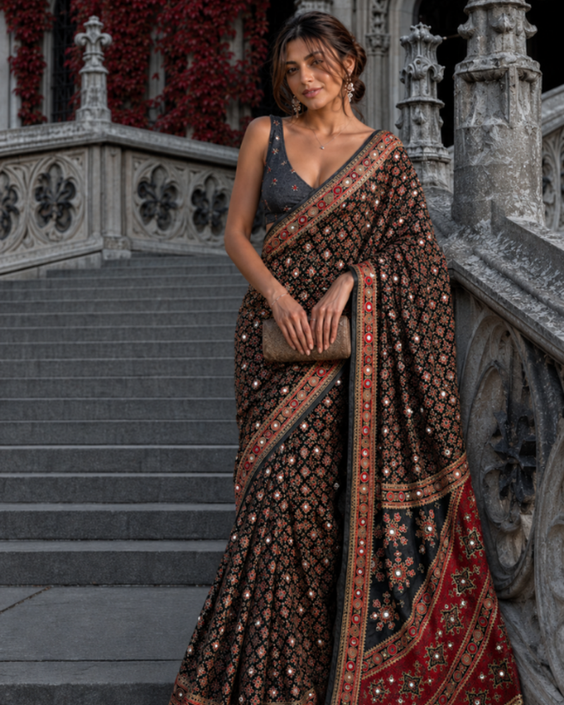 "Adaa" Black Ajrakh Saree