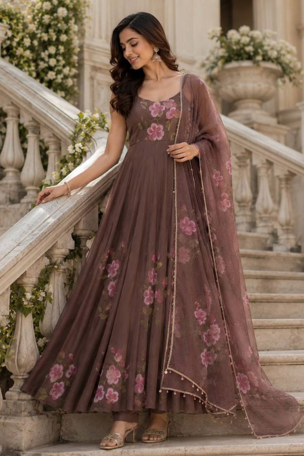 "Gulrez" Mauve Floral Anarkali Set