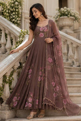 "Gulrez" Mauve Floral Anarkali Set