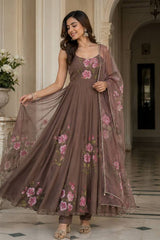 "Gulrez" Mauve Floral Anarkali Set