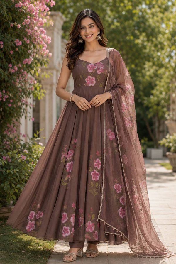 "Gulrez" Mauve Floral Anarkali Set