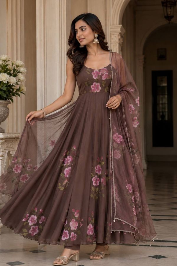 "Gulrez" Mauve Floral Anarkali Set