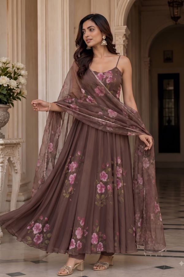 "Gulrez" Mauve Floral Anarkali Set