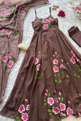 "Gulrez" Mauve Floral Anarkali Set