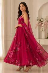 "Gulnaar" Rani Pink Floral Anarkali Set