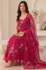 "Gulnaar" Rani Pink Floral Anarkali Set