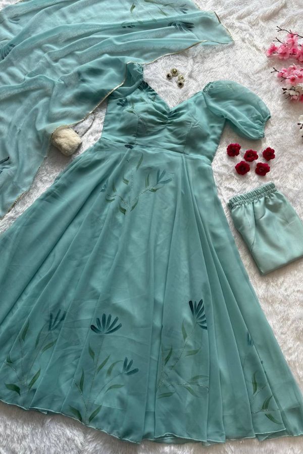 "Neelanjali" Floral Anarkali Set with Dupatta