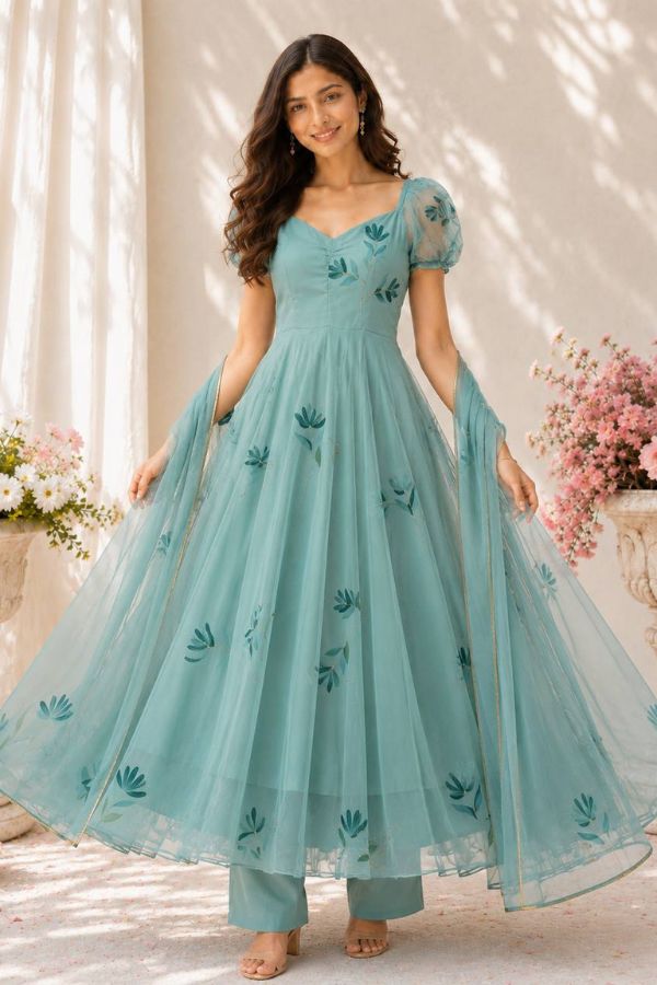 "Neelanjali" Floral Anarkali Set with Dupatta