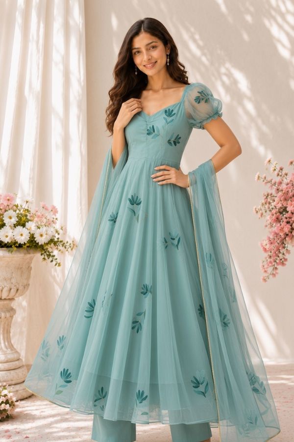 "Neelanjali" Floral Anarkali Set with Dupatta