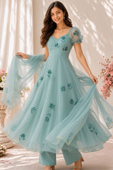 "Neelanjali" Floral Anarkali Set with Dupatta