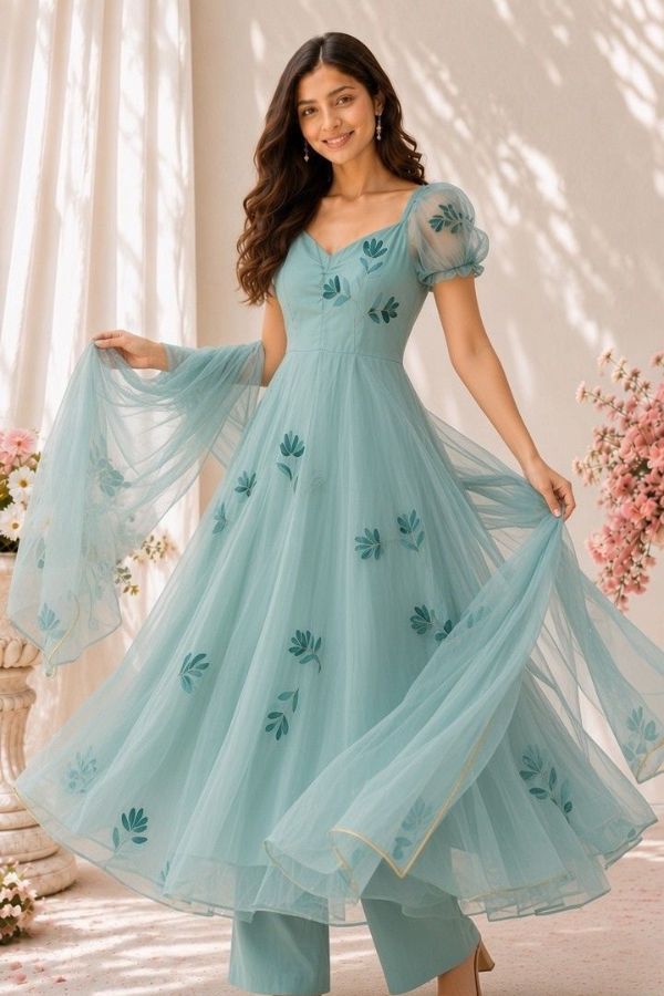 "Neelanjali" Floral Anarkali Set with Dupatta