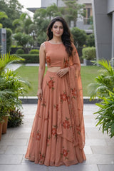 "Pankhuri" Peach Floral Lehenga Set