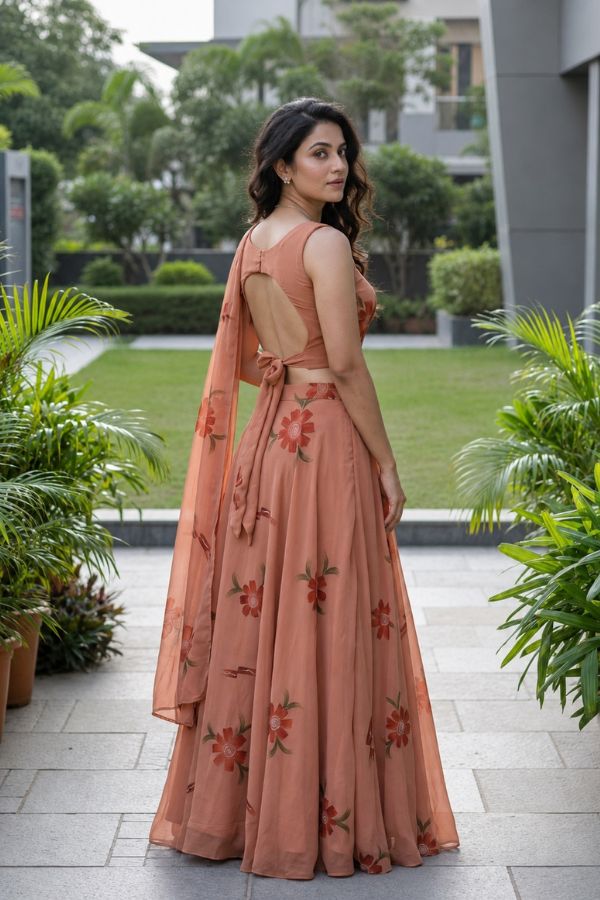 "Pankhuri" Peach Floral Lehenga Set