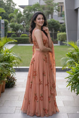 "Pankhuri" Peach Floral Lehenga Set