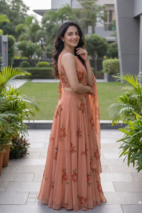 "Pankhuri" Peach Floral Lehenga Set