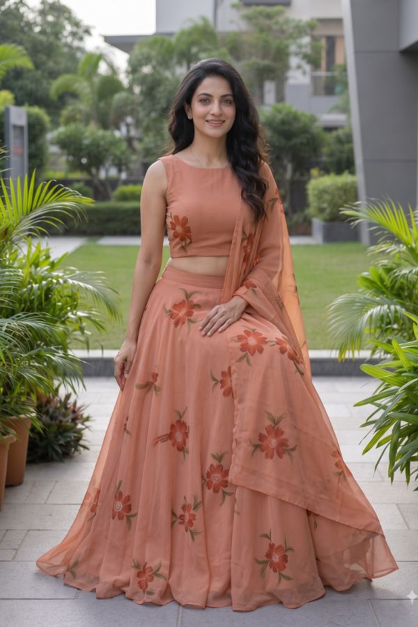 "Pankhuri" Peach Floral Lehenga Set