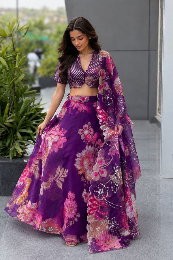 "Rangrekha" Purple Floral Lehnga