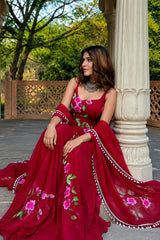 "Gulbadan" Wine Floral Anarkali Set
