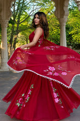 "Gulbadan" Wine Floral Anarkali Set