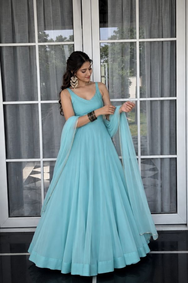 "Neelam" Aqua Blue Anarkali Set