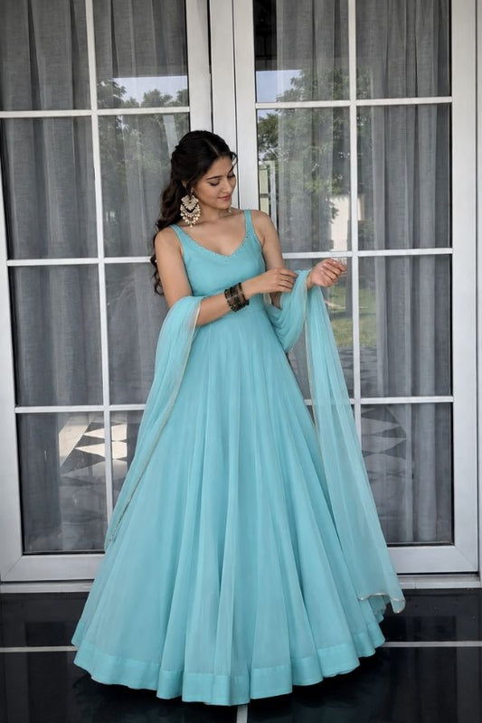 "Neelam" Aqua Blue Anarkali Set
