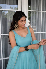 "Neelam" Aqua Blue Anarkali Set