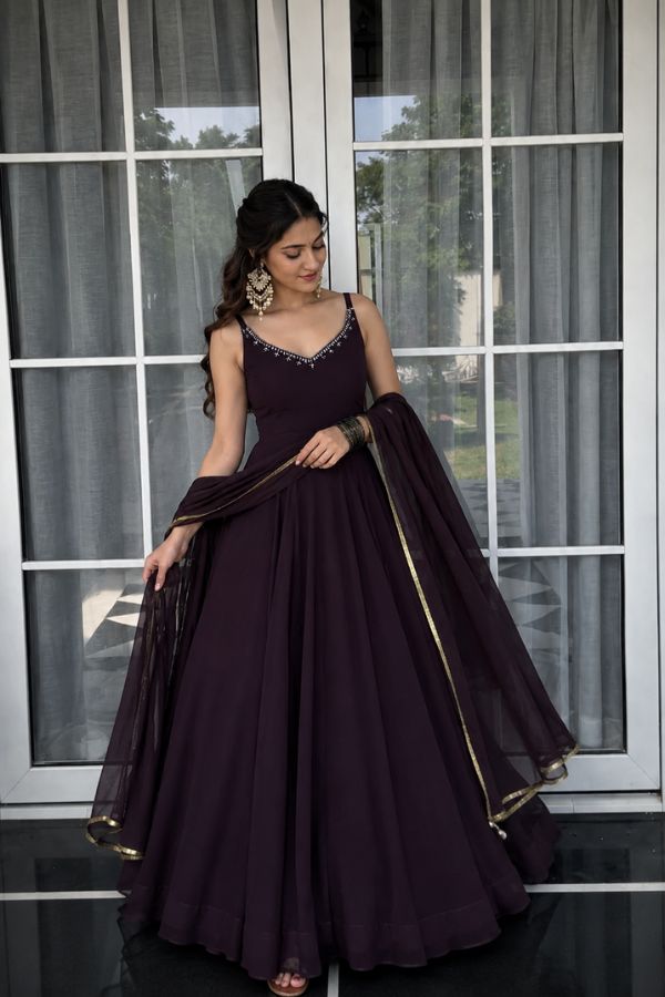 "Shyama" Wine Anarkali Set