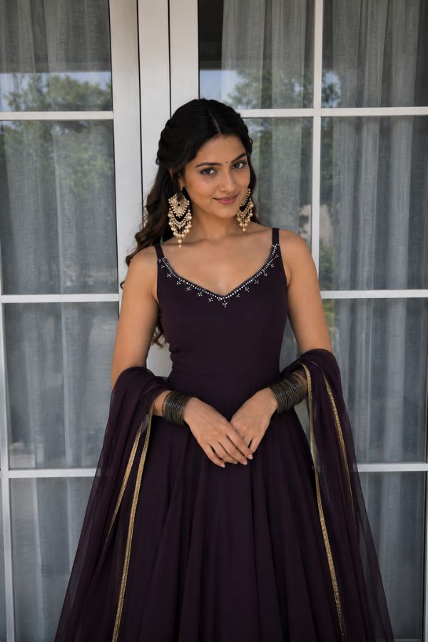 "Shyama" Wine Anarkali Set