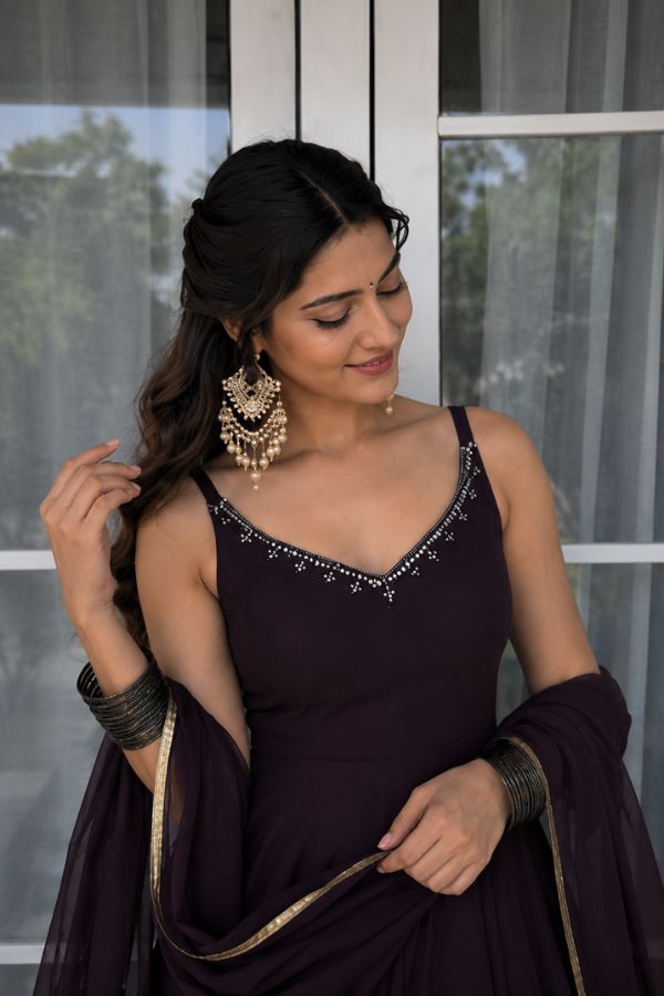 "Shyama" Wine Anarkali Set