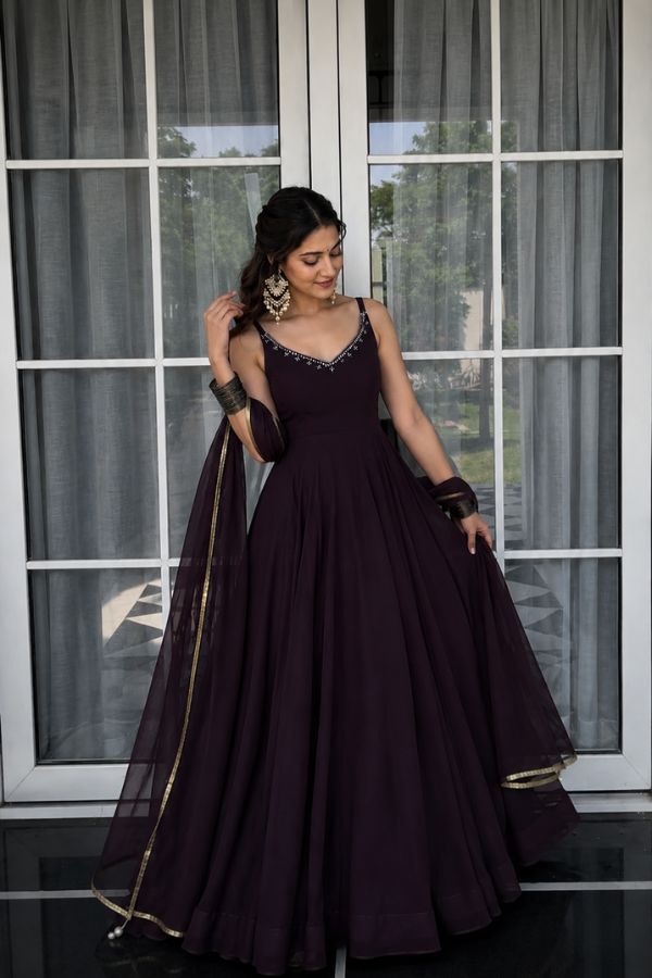 "Shyama" Wine Anarkali Set