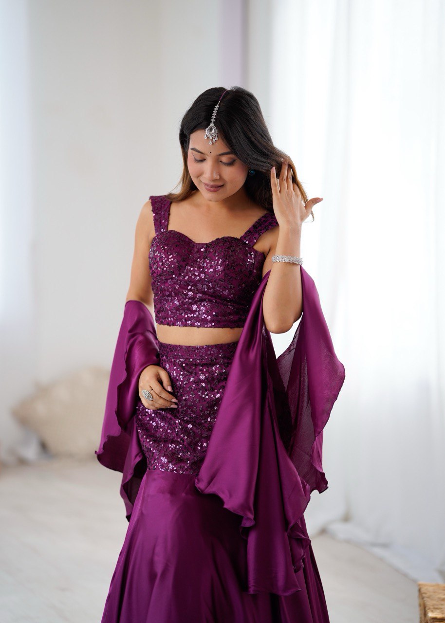 "Rupmati" Wine Sequin Lehenga Set