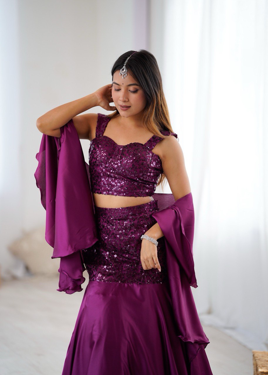"Rupmati" Wine Sequin Lehenga Set