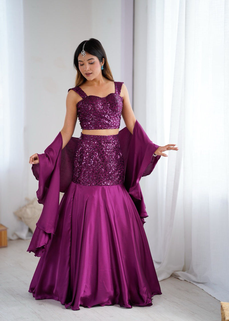 "Rupmati" Wine Sequin Lehenga Set