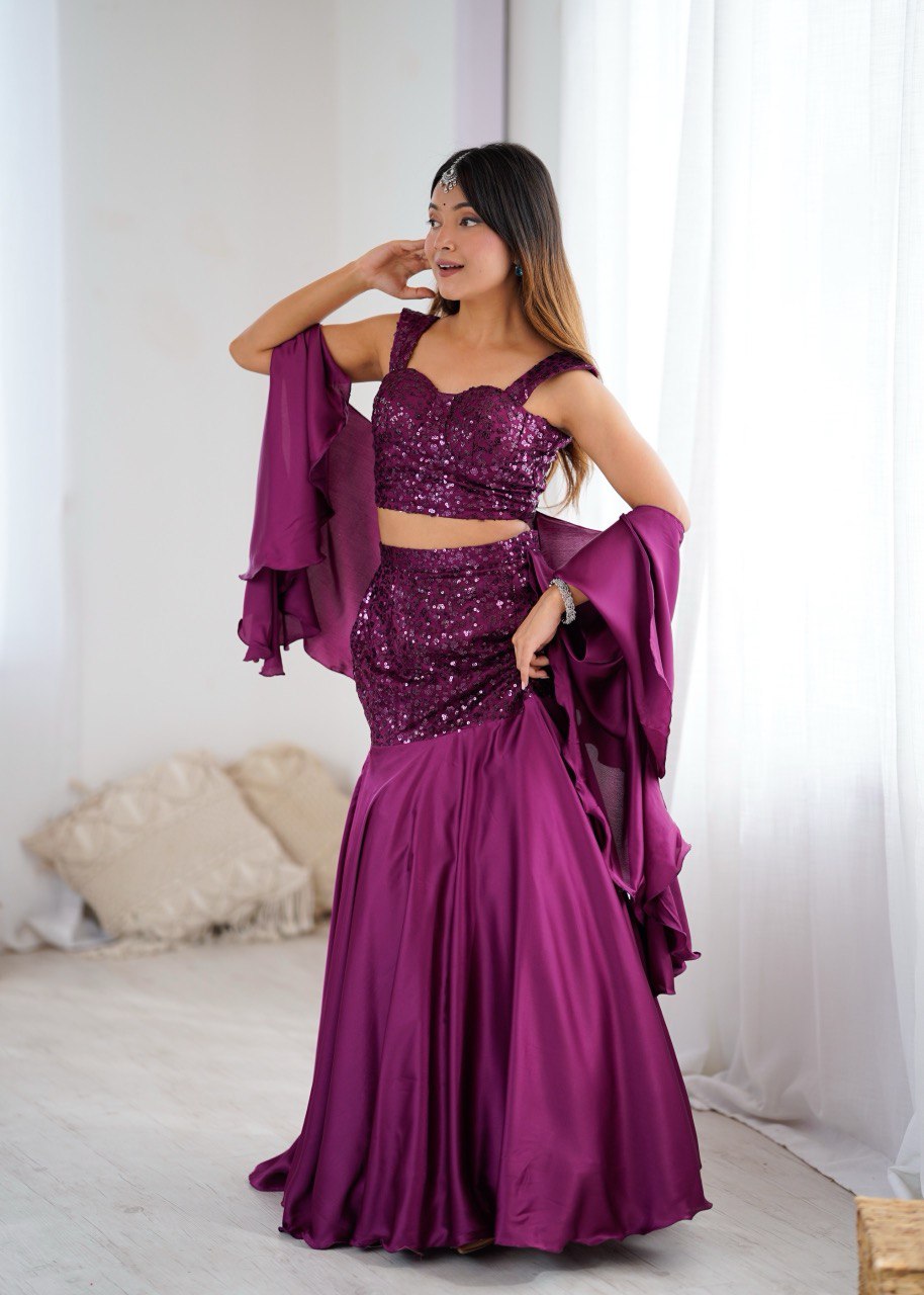 "Rupmati" Wine Sequin Lehenga Set